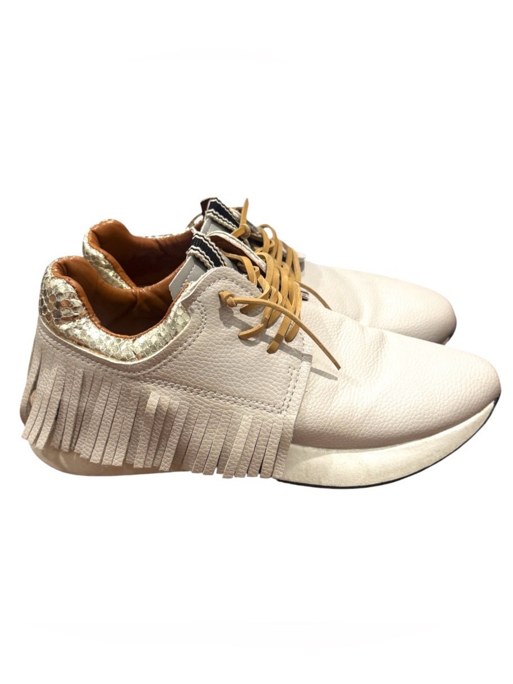Women’s ShuShop Cream/Bone Fringe Leather Sneakers - Casual Lace-Up Sz. 7